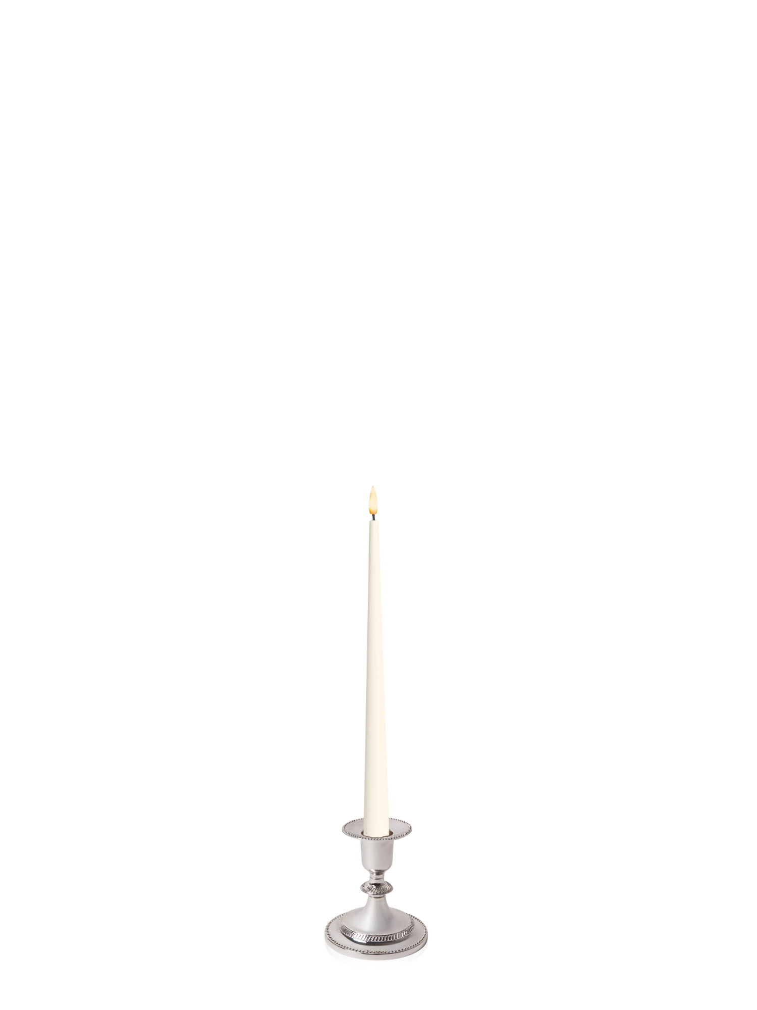 Ivory 31cm LED Taper Candles with Small Antique Silver Eloise Candle Holders - Set of 6