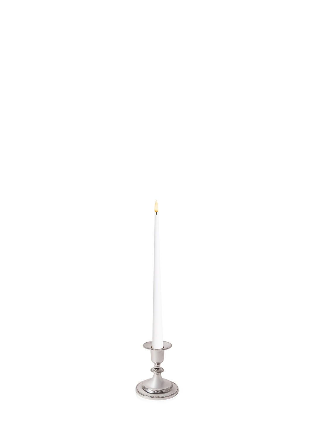White 31cm LED Taper Candles with Small Antique Silver Eloise Candle Holders - Set of 6