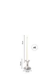 Ivory 31cm LED Taper Candles with Small Antique Silver Eloise Candle Holders - Set of 6