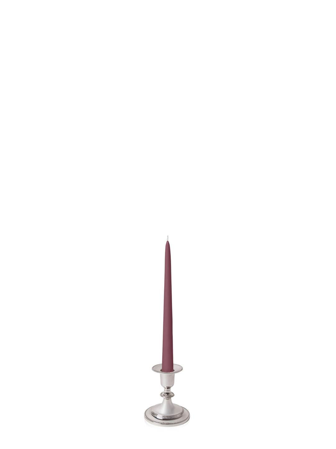 Burgundy 25cm Taper Candles with Small Antique Silver Eloise Candle Holders - Set of 12 Pack of 12