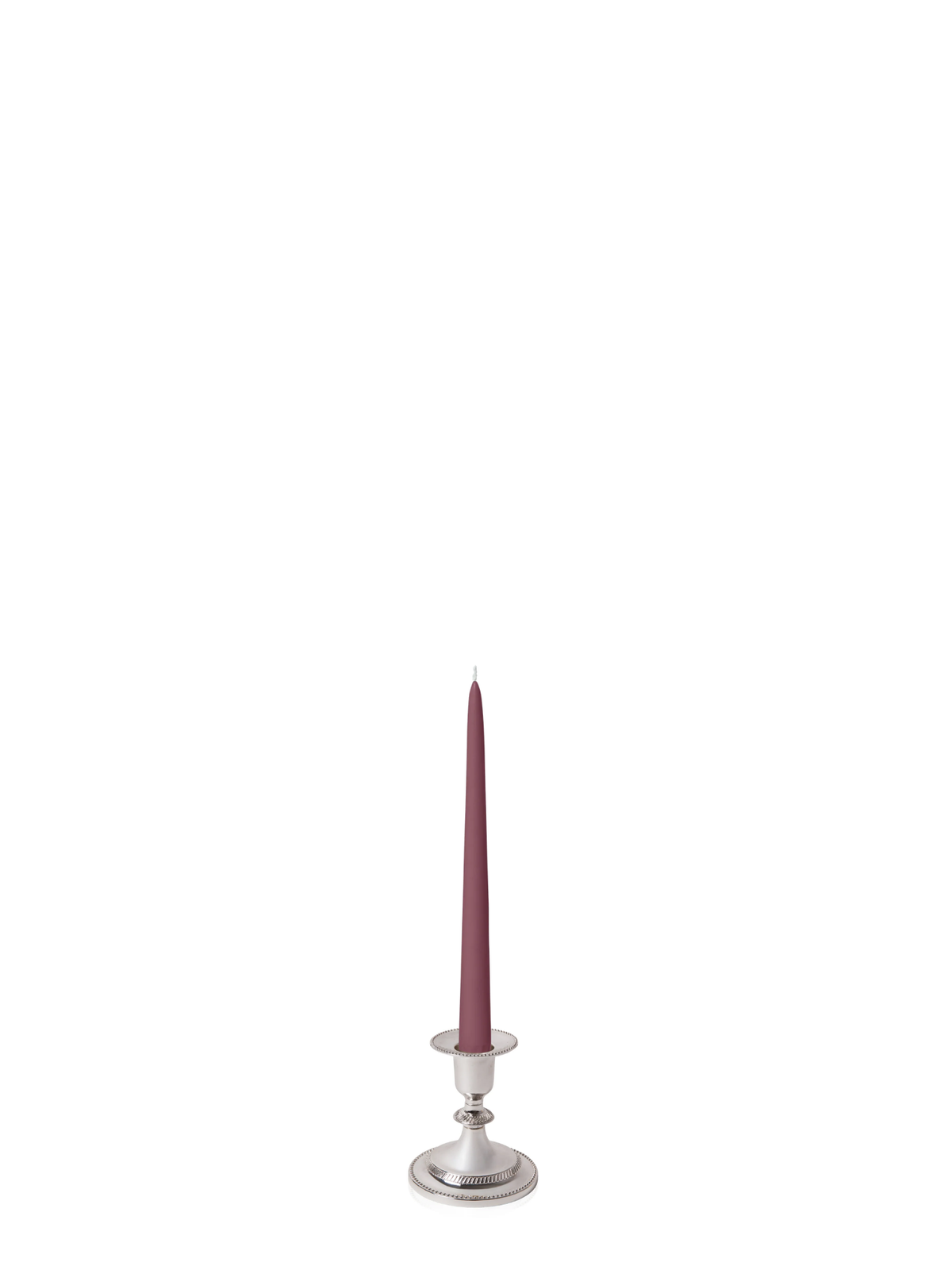 Burgundy 25cm Taper Candles with Small Antique Silver Eloise Candle Holders - Set of 12 Pack of 12