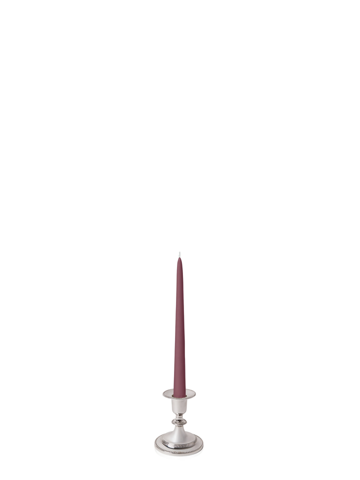 Burgundy 25cm Taper Candles with Small Antique Silver Eloise Candle Holders - Set of 12 Pack of 12