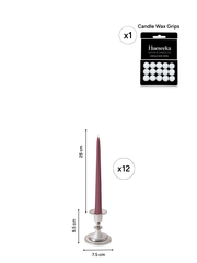 Burgundy 25cm Taper Candles with Small Antique Silver Eloise Candle Holders - Set of 12 Pack of 12