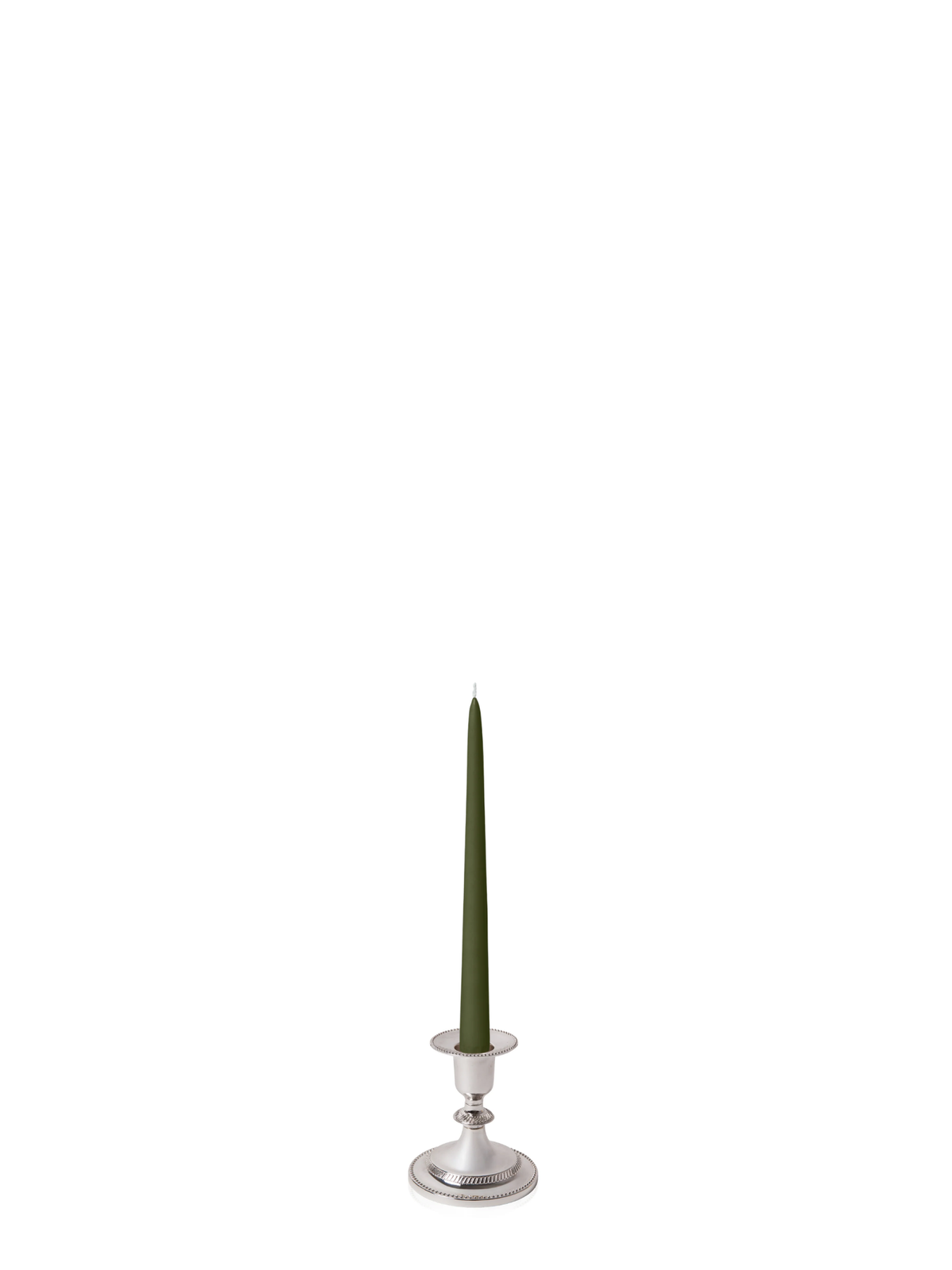 Olive 25cm Taper Candles with Small Antique Silver Eloise Candle Holders - Set of 12 Pack of 12