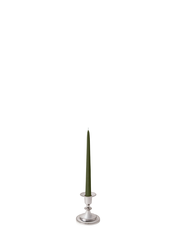 Olive 25cm Taper Candles with Small Antique Silver Eloise Candle Holders - Set of 12 Pack of 12