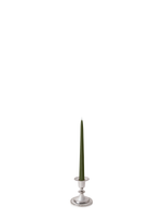 Olive 25cm Taper Candles with Small Antique Silver Eloise Candle Holders - Set of 12