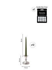 Olive 25cm Taper Candles with Small Antique Silver Eloise Candle Holders - Set of 12 Pack of 12