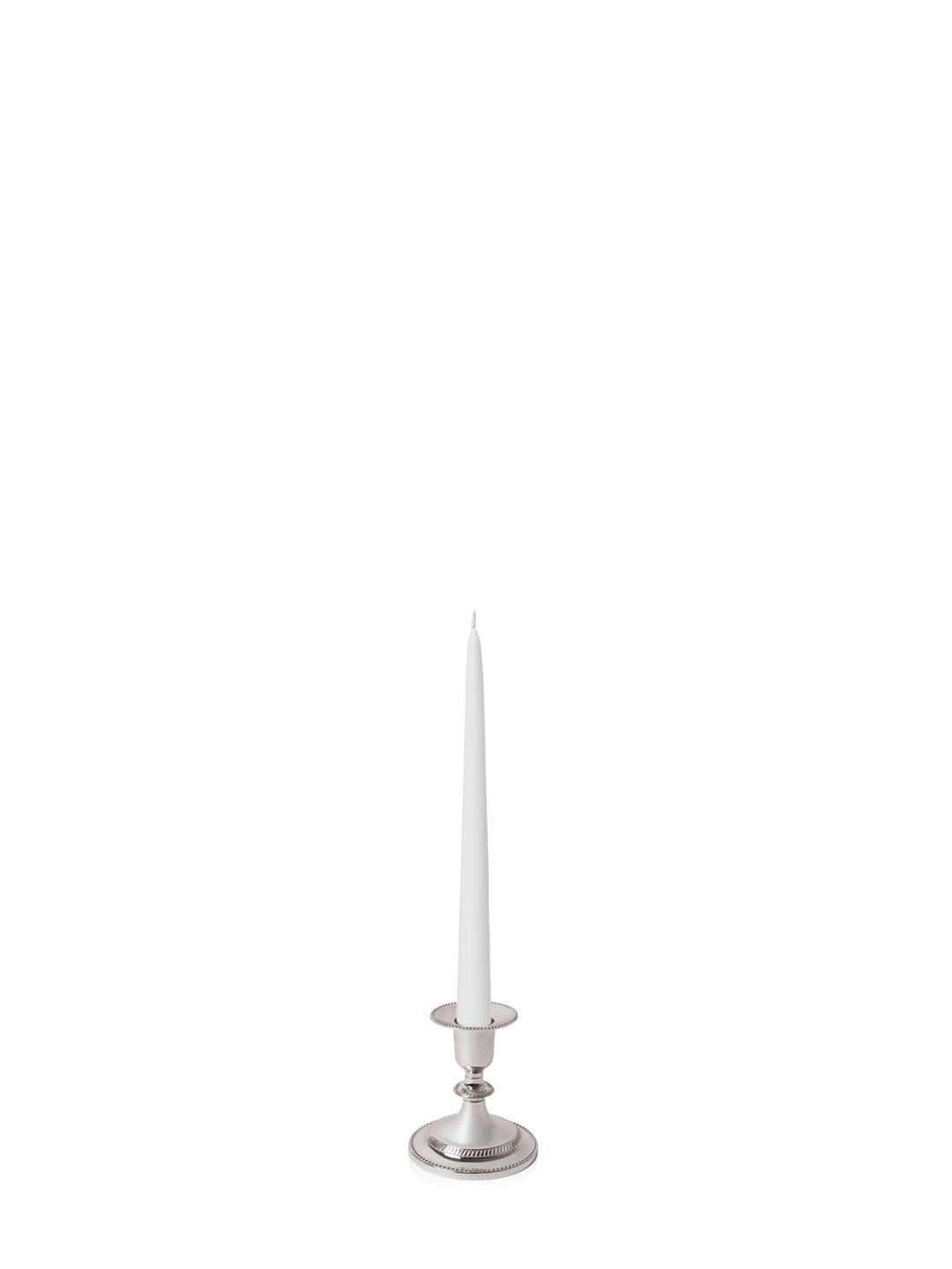 White 25cm Taper Candles with Small Antique Silver Eloise Candle Holders - Set of 12 Pack of 12
