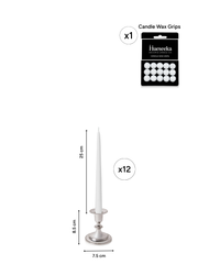 White 25cm Taper Candles with Small Antique Silver Eloise Candle Holders - Set of 12 Pack of 12