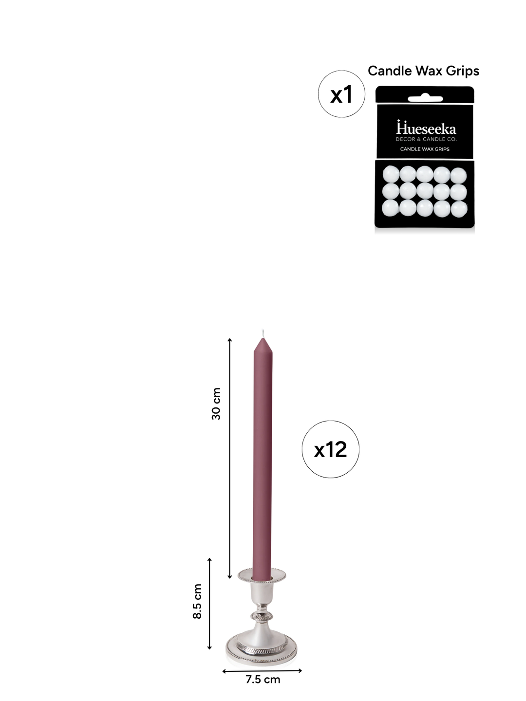 Burgundy 30cm Dinner Candles with Small Antique Silver Eloise Candle Holders - Set of 12 Pack of 12