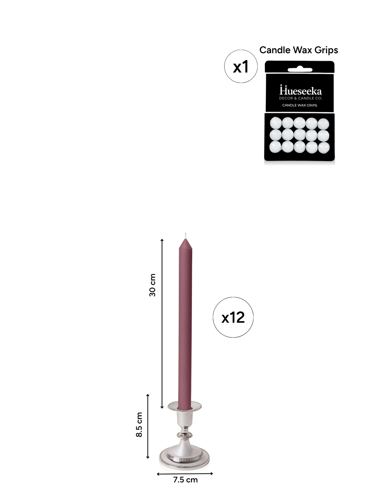 Burgundy 30cm Dinner Candles with Small Antique Silver Eloise Candle Holders - Set of 12