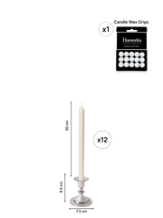 Ivory 30cm Dinner Candles with Small Antique Silver Eloise Candle Holders - Set of 12 Pack of 12
