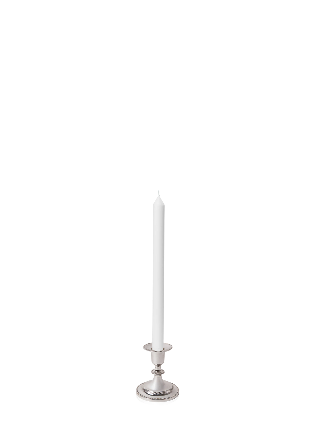 White 30cm Dinner Candles with Small Antique Silver Eloise Candle Holders and Sleeves - Set of 12 Pack of 12