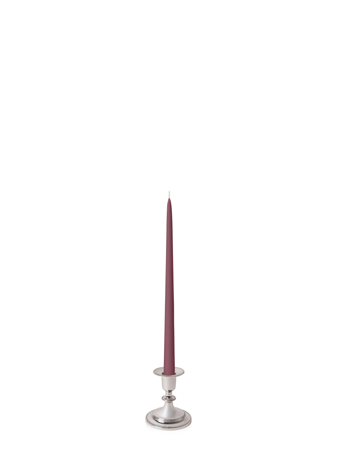 Burgundy 35cm Taper Candles with Small Antique Silver Eloise Candle Holders and Sleeves - Set of 12 Pack of 12