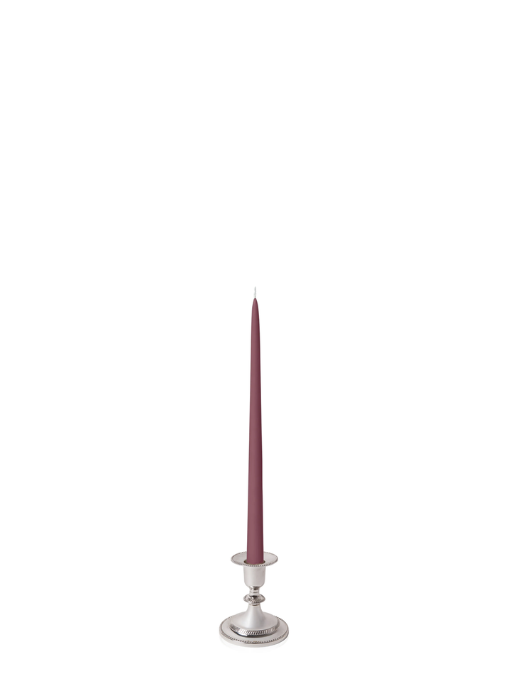 Burgundy 35cm Taper Candles with Small Antique Silver Eloise Candle Holders and Sleeves - Set of 12 Pack of 12
