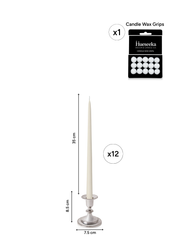 Ivory 35cm Taper Candles with Small Antique Silver Eloise Candle Holders - Set of 12 Pack of 12