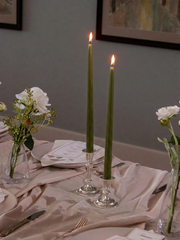 Olive 35cm Taper Candles with Small Antique Silver Eloise Candle Holders and Sleeves - Set of 12 Pack of 12