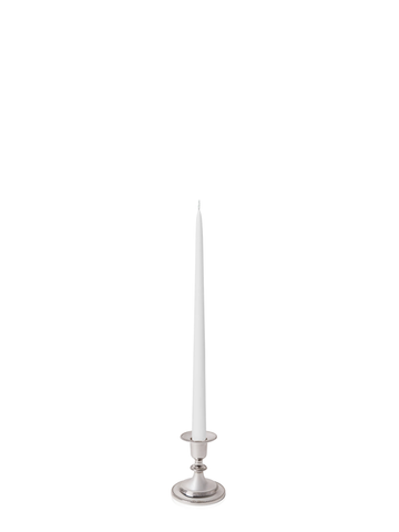 White 35cm Taper Candles with Small Antique Silver Eloise Candle Holders and Sleeves - Set of 12 Pack of 12