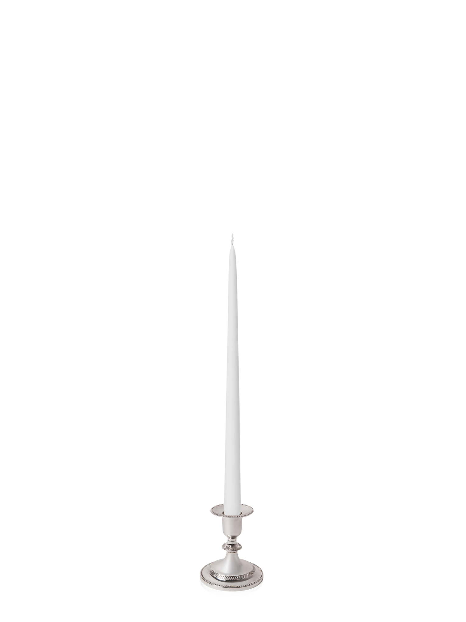 White 35cm Taper Candles with Small Antique Silver Eloise Candle Holders - Set of 12 Pack of 12