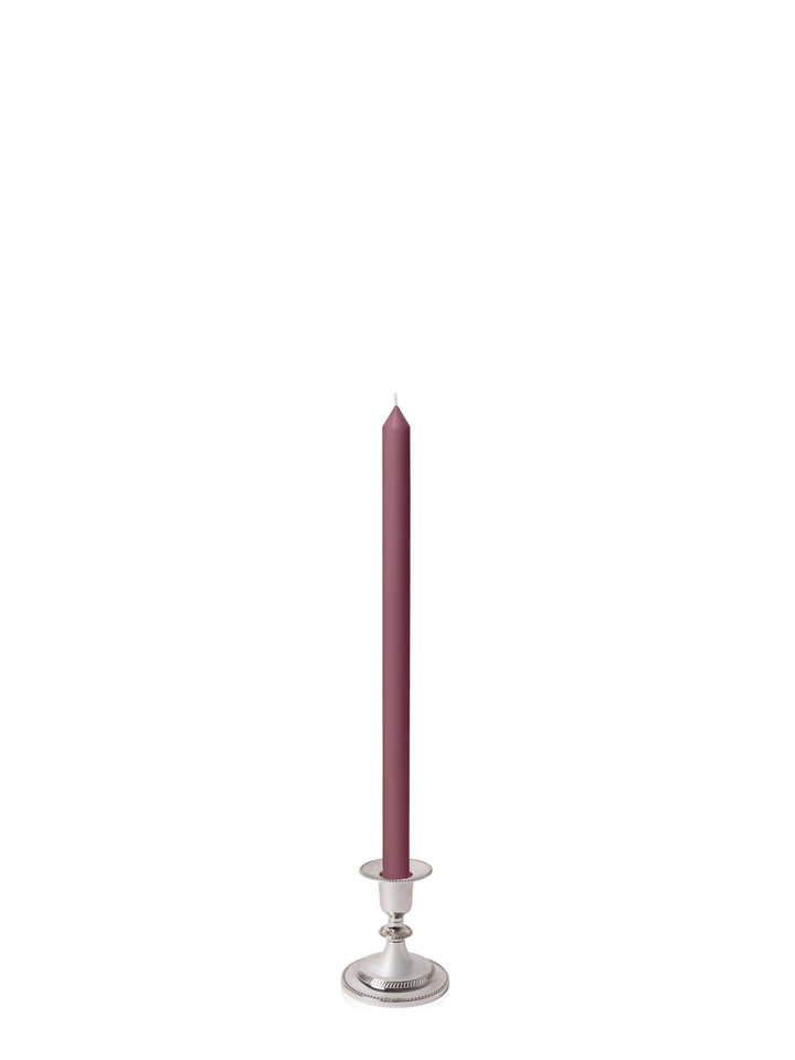 Burgundy 40cm Dinner Candles with Small Antique Silver Eloise Candle Holders - Set of 12 Pack of 12