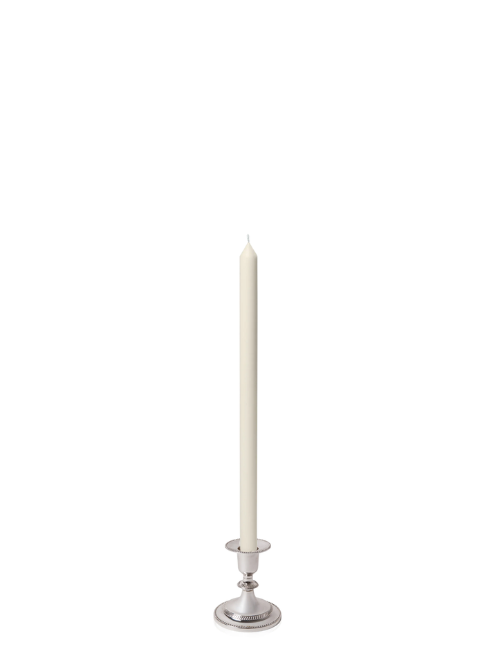Ivory 40cm Dinner Candles with Small Antique Silver Eloise Candle Holders - Set of 12 Pack of 12