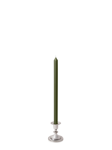 Olive 40cm Dinner Candles with Small Antique Silver Eloise Candle Holders - Set of 12 Pack of 12