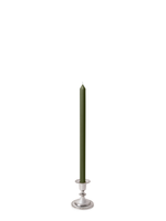 Olive 40cm Dinner Candles with Small Antique Silver Eloise Candle Holders - Set of 12