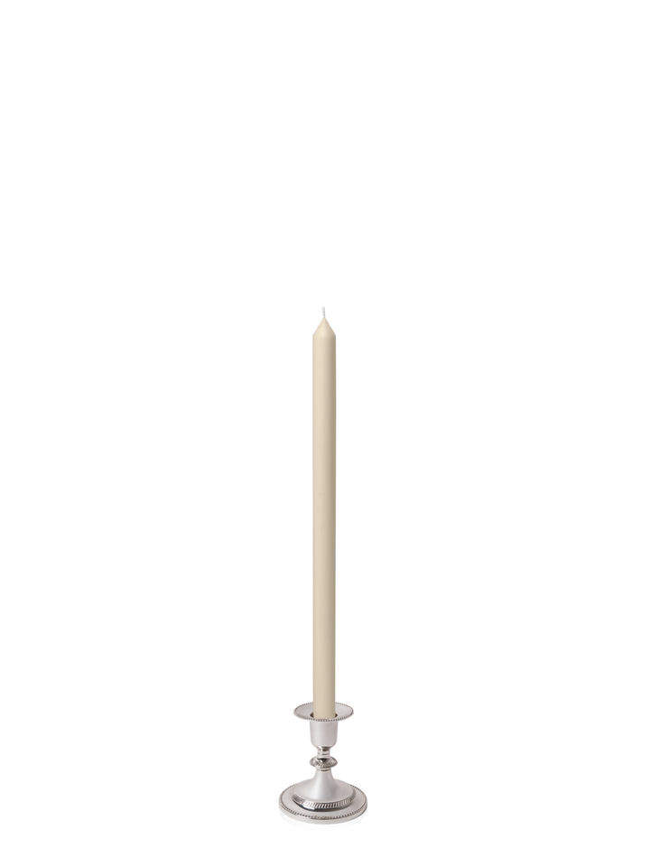 Sandstone 40cm Dinner Candles with Small Antique Silver Eloise Candle Holders - Set of 12 Pack of 12