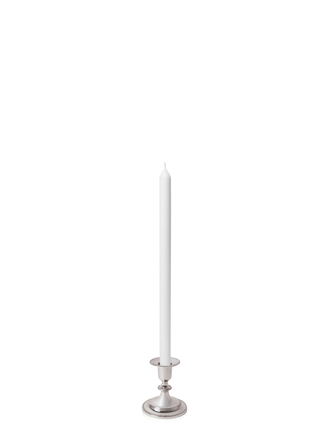 White 40cm Dinner Candles with Small Antique Silver Eloise Candle Holders - Set of 12 Pack of 12