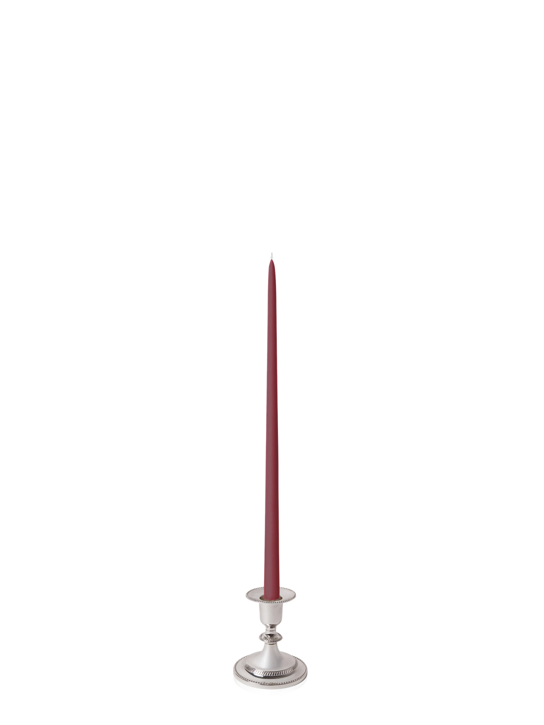 Burgundy 45cm Taper Candles with Small Antique Silver Eloise Candle Holders - Set of 6 Pack of 6