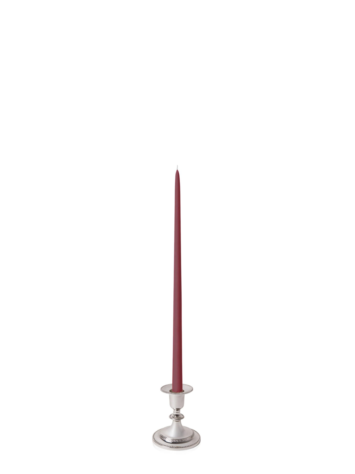 Burgundy 45cm Taper Candles with Small Antique Silver Eloise Candle Holders - Set of 6 Pack of 6