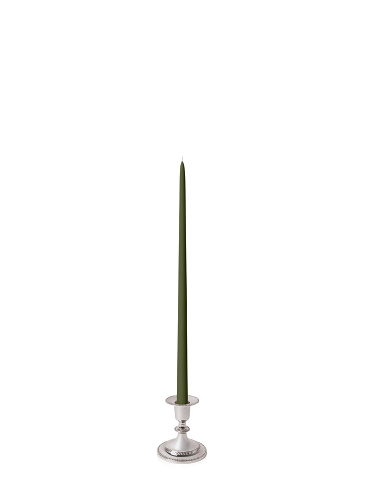 Olive 45cm Taper Candles with Small Antique Silver Eloise Candle Holders - Set of 6 Pack of 6