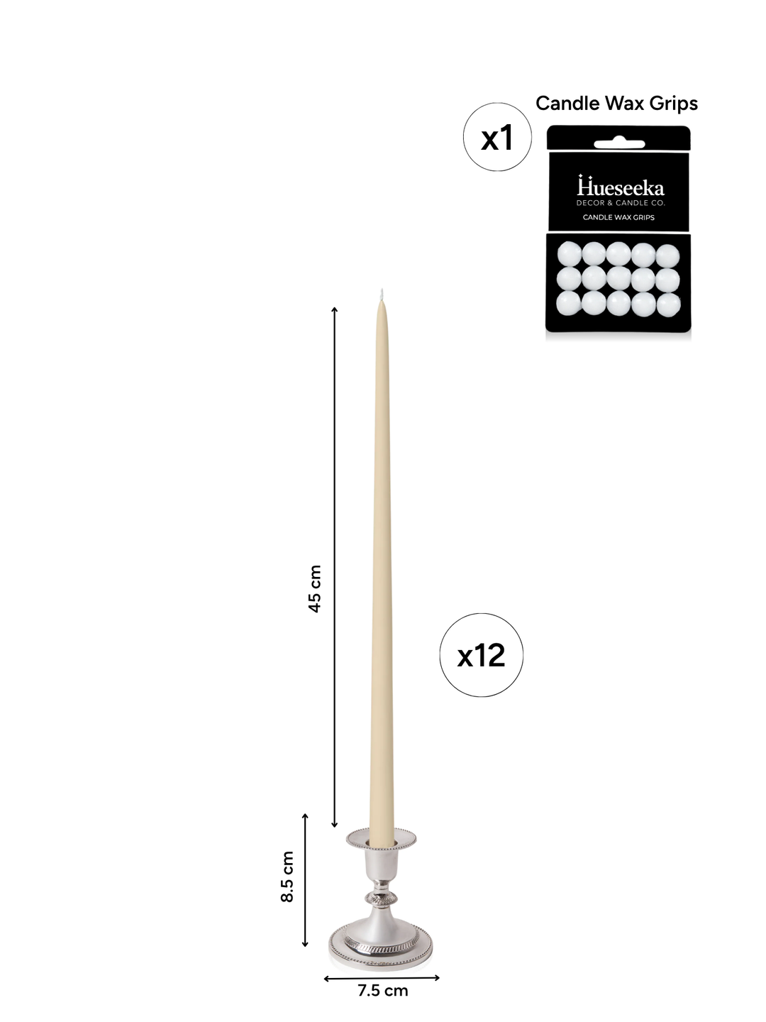 Sandstone 45cm Taper Candles with Small Antique Silver Eloise Candle Holders - Set of 6 Pack of 6