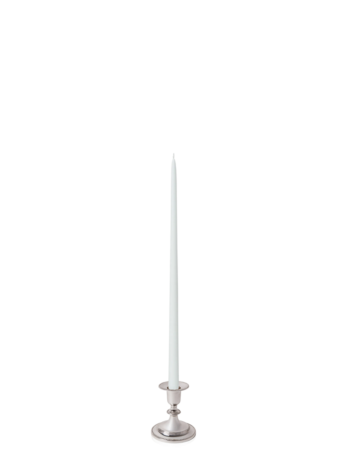 White 45cm Taper Candles with Small Antique Silver Eloise Candle Holders - Set of 6 Pack of 6