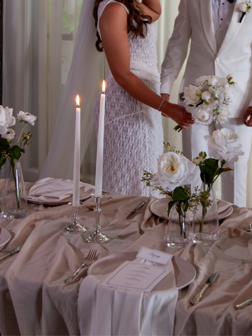 White 45cm Taper Candles with Small Antique Silver Eloise Candle Holders - Set of 6 Pack of 6