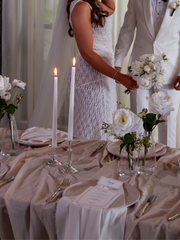 White 45cm Taper Candles with Small Antique Silver Eloise Candle Holders - Set of 6 Pack of 6