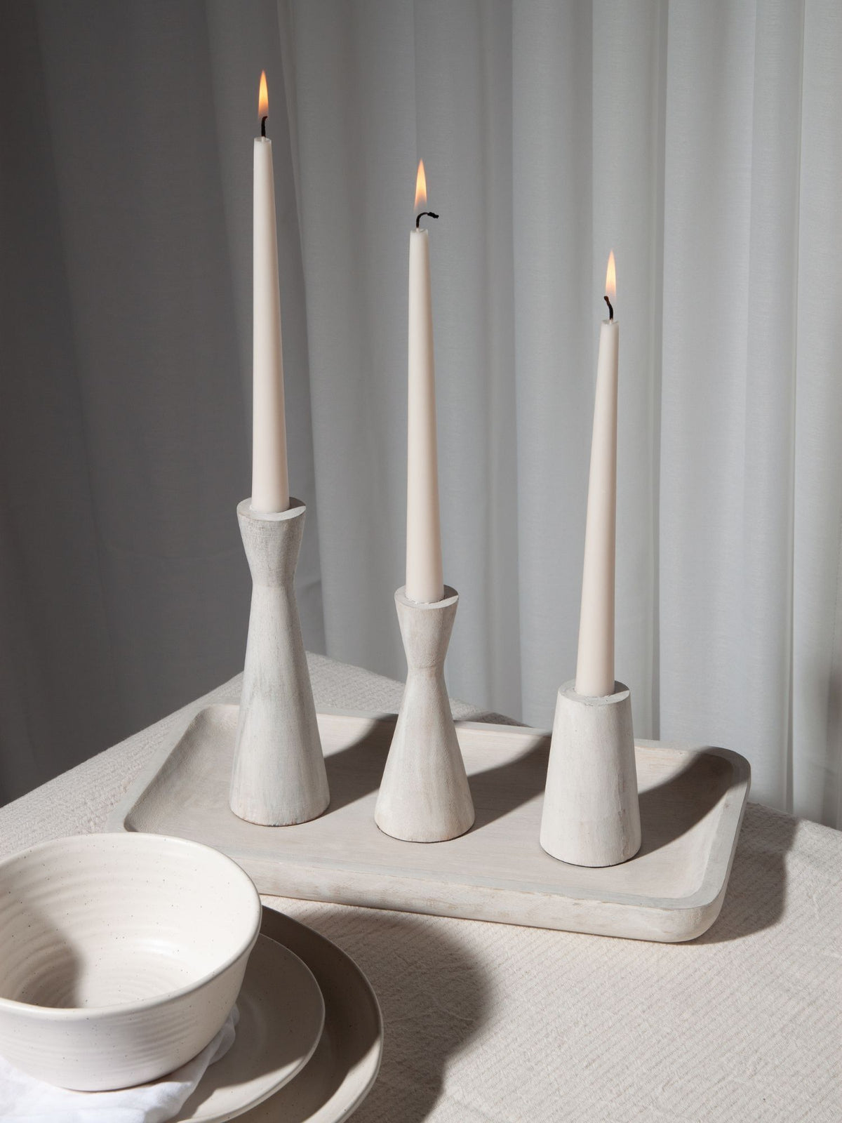 Whitewash Ember Wooden Candle Holder - Small