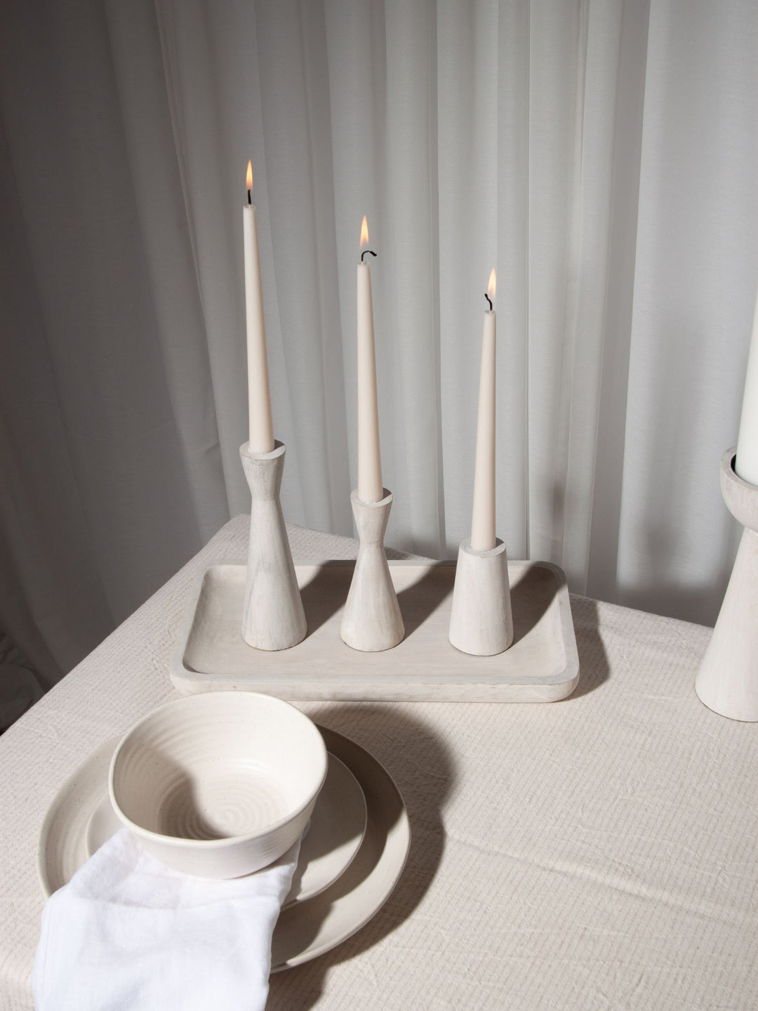 Whitewash Ember Wooden Candle Holder - Large Pack of 1