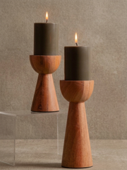 Pillar Candles & Wooden Candle Holder Bundle