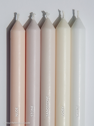 White 40cm Dinner Candles with Medium Gold Maya Metal Holders and Sleeves - Set of 12 Pack of 12