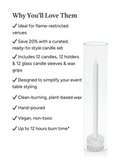 White 30cm Dinner Candles with Bella Vintage Glass Holders and Glass Sleeves - Set of 12