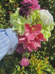 Pink Hydrangea & Burgundy Tulip Bridesmaid Bouquet