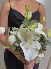 White Anthurium & Green Lisianthus Bridesmaid Bouquet