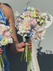 Blush Rose & Blue Delphinium Bridesmaid Bouquet