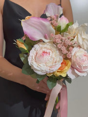 Orange Garden Rose & Pink Calla Lily Bridesmaid Bouquet