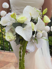 White Anthurium & Green Amaranthus Wedding Bouquet