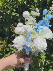 Blue Delphinium & White Rose Bridesmaid Bouquet