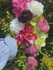 Pink Hydrangea & Burgundy Tulip Wedding Bouquet