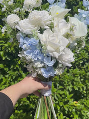 Blue Delphinium & White Rose Wedding Bouquet