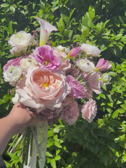Purple Lisianthus & Pink Calla Lily Wedding Bouquet